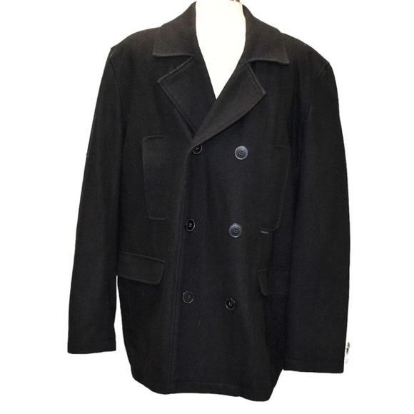 NWT Guess Black Wool-blend Double-breasted Front Pockets Pea Coat Size XL - Picture 12 of 13